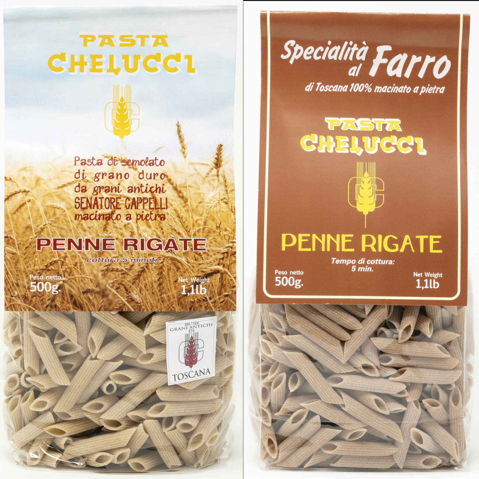 Penne rigate Package Tuscan durum wheat . Italian Tuscany Pasta