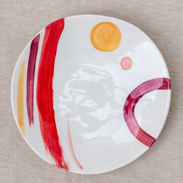 Ceramic Atelier Miro' Soup plate with colors and SANGRIA tones Bordeaux and coral red
