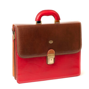 Large diplomatic briefcase with double sections Machiavelli leather workers  multicolored