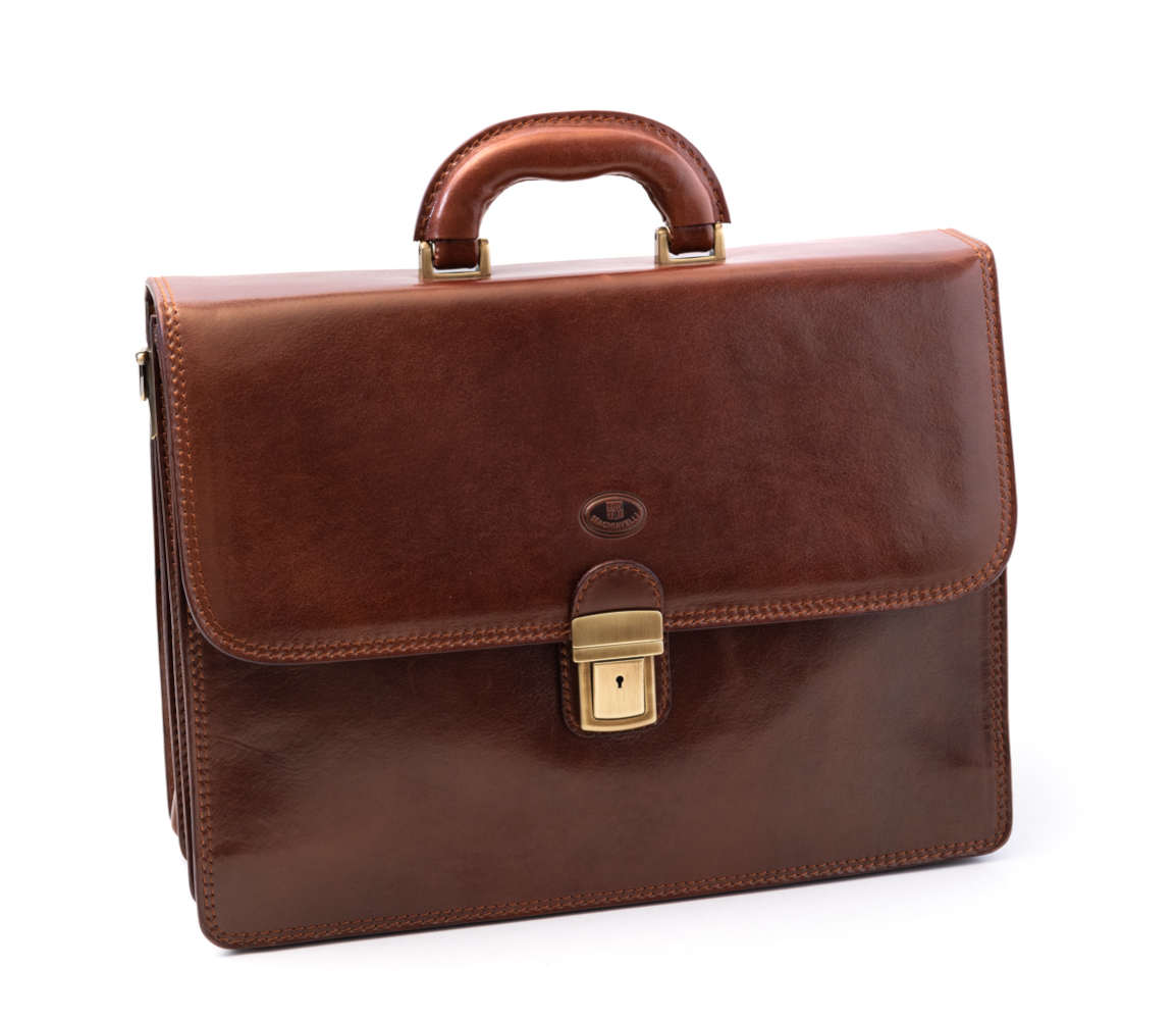 Briefcase three sections in genuine leather