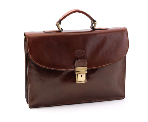 Leather business bag with two  sections Machiavelli leather workers Natural brown
