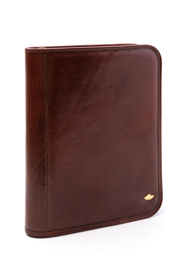 Large block notes cover - notepad holder with zip closure in genuine leather - Machiavelli leather goods Natural brown