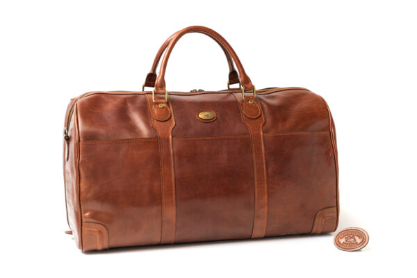 Leather Bag or large Duffle bag, Machiavelli Tuscan leather masters with genuine vegetable tanned leather