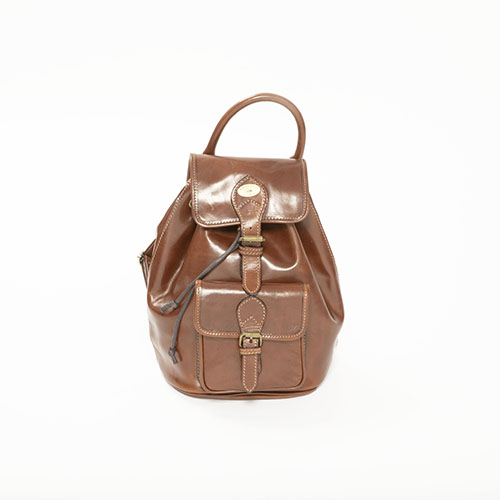Machiavelli Tuscan Masters Leather Goods Backpack with buckle and natural brown color