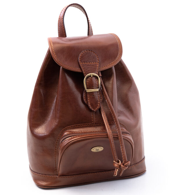 Machiavelli Masters Tuscan Leather Goods Bucket Backpack small with buckle with pocket large elegant large natural brown