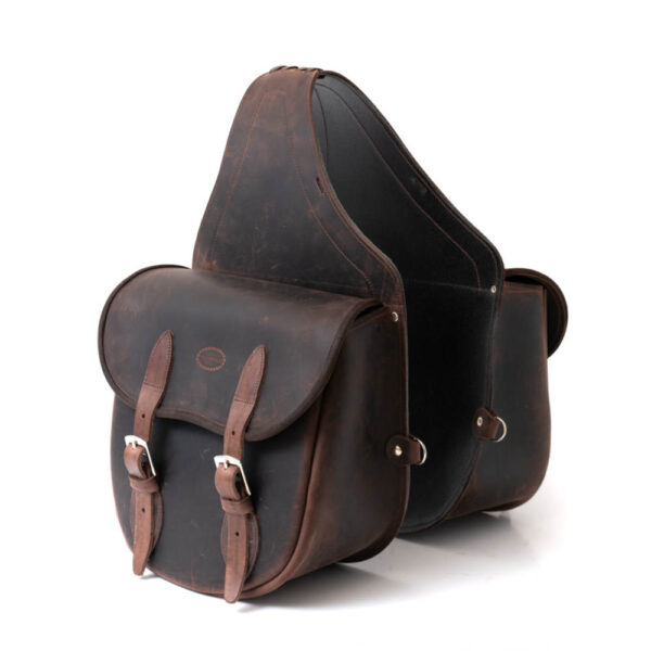 Machiavelli Master Leather Craftsmen Tuscan Artisans Large Crazy Horse Saddlebag Youth Bag Two Large Pockets in Genuine Vegetable Tanned Leather Natural Crazy Horse Side View
