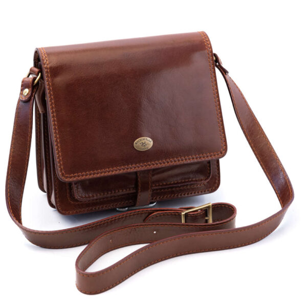 Machiavelli Artisans Masters Tuscan leather workers Postina medium large - shoulder bag in natural brown genuine leather magnetic closure two compartments front view